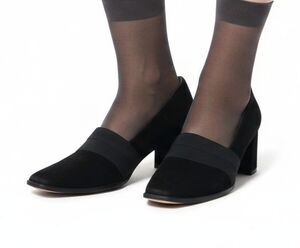 Stuart Weitzman Black Suede Block Heel Pumps Square Toe Elastic Band Size 9M VTG